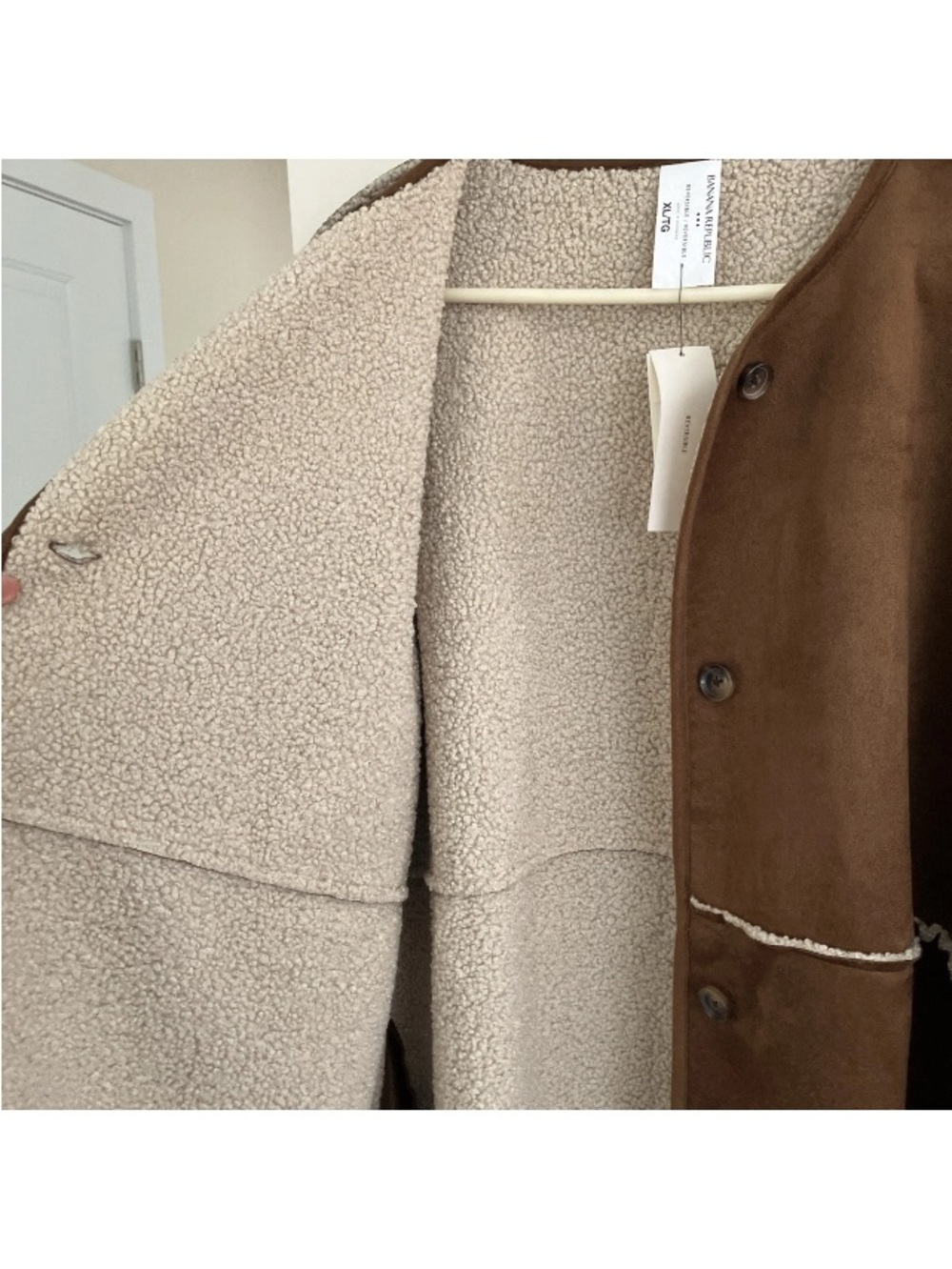 NWT Banana Republic Brown Oversized Reversible Vegan Suede Sherpa Jacket size XL - Picture 8 of 12